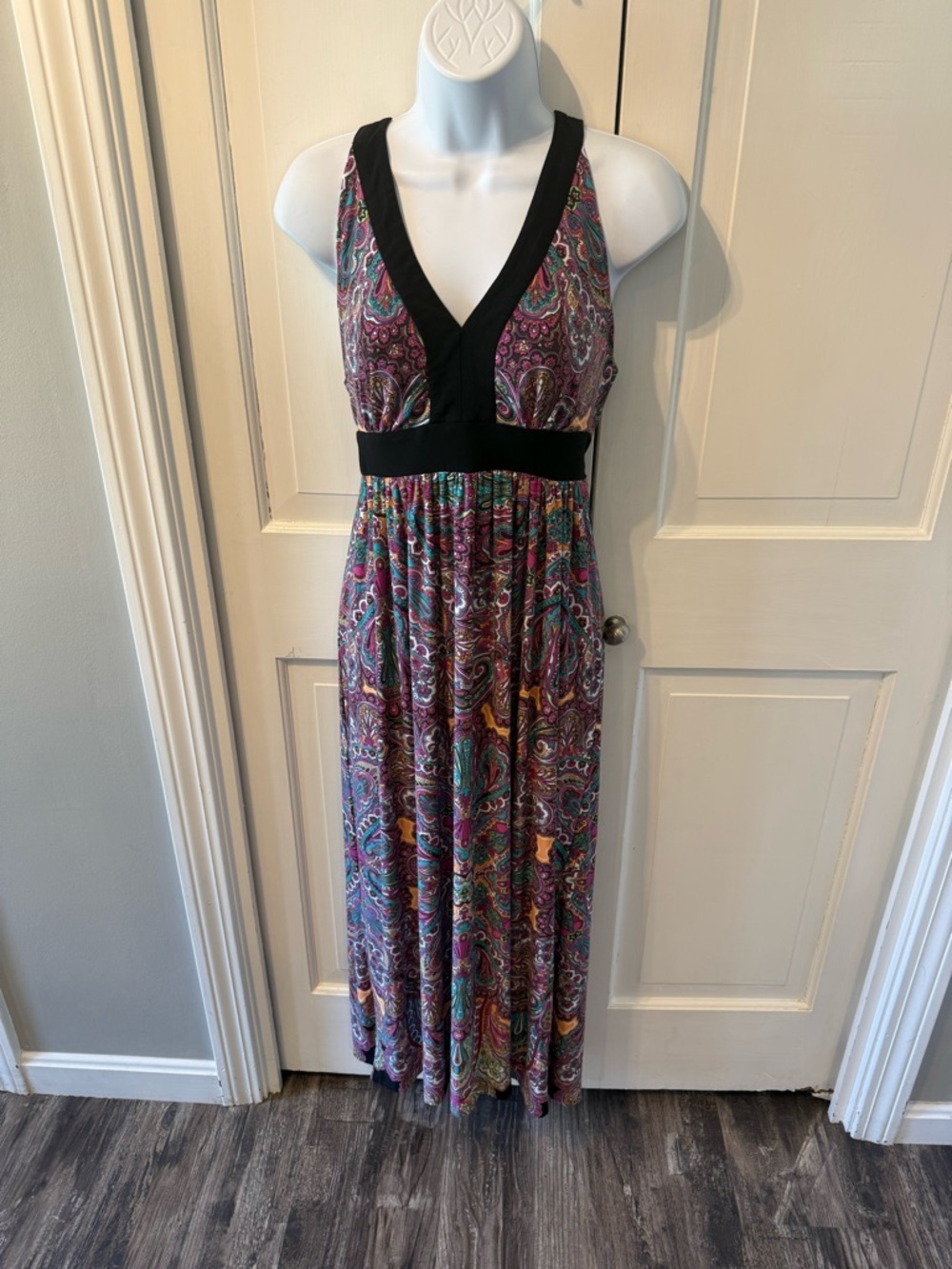 ECI Black-Trim Multicolor Paisley Maxi Dress